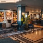 Modern hotel lounge with elegant seating and warm lighting