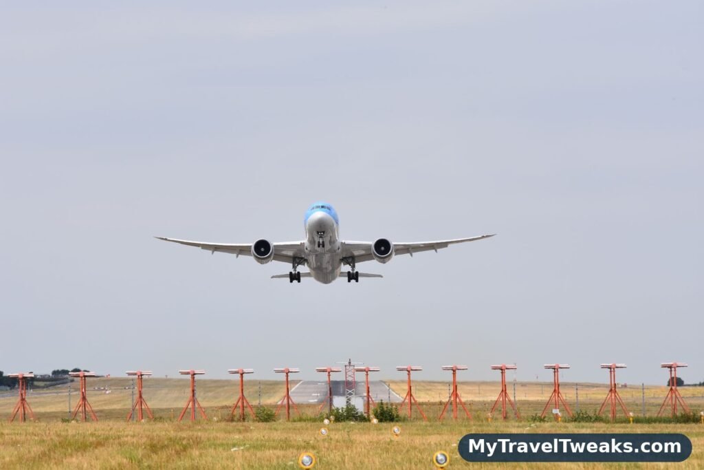 Wide-body airliner taking off from the runway